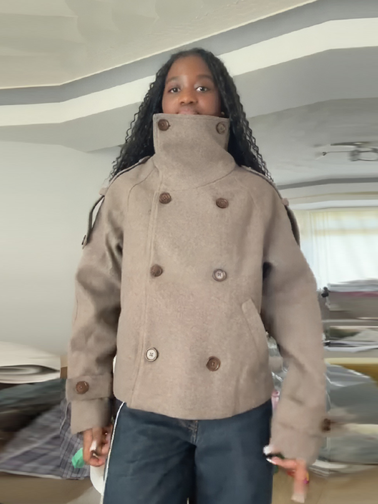Wool Coat Peacoat - Giacca Corta da Donna Marrone con